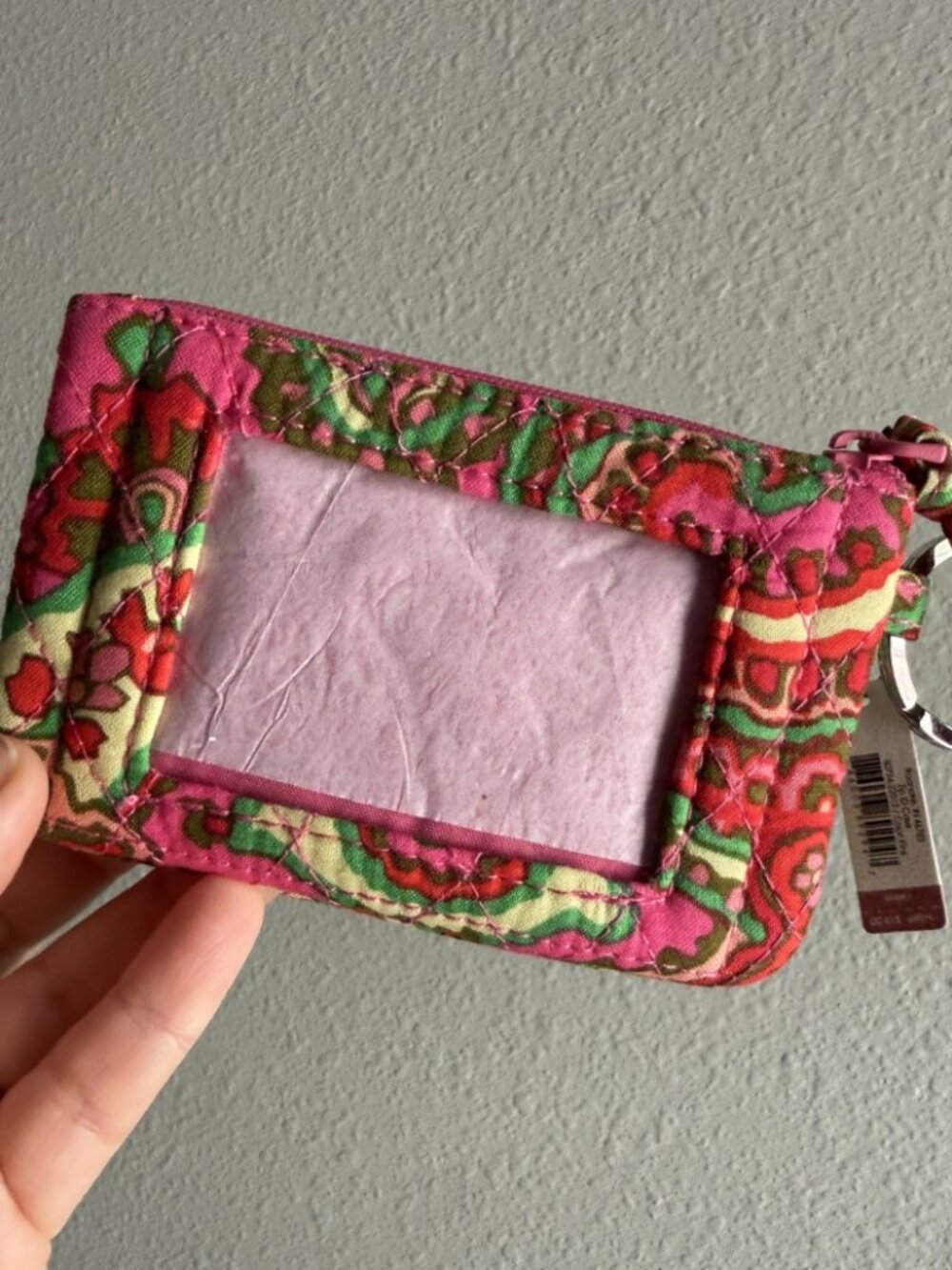 Vera Bradley NWT Zip ID Case Keyring Pink Green Paisley